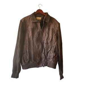 Vintage Brown Quilted Knit Leather Bomber Jacket‎ Women's 3X Full zip